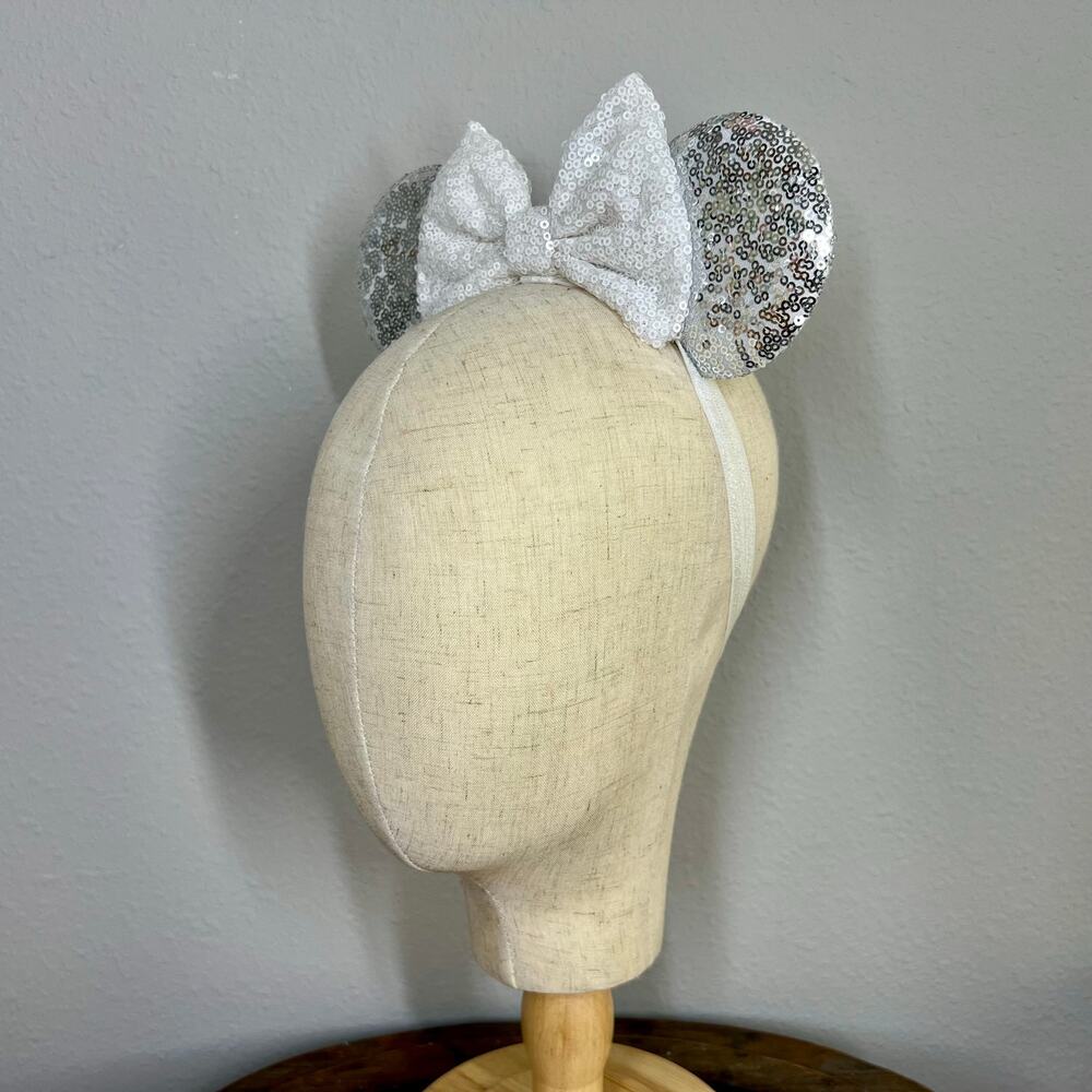 Silver Sequin Elastic Minnie Ears | Disney-Inspired Mouse Ears Headband - Picture 3 of 5